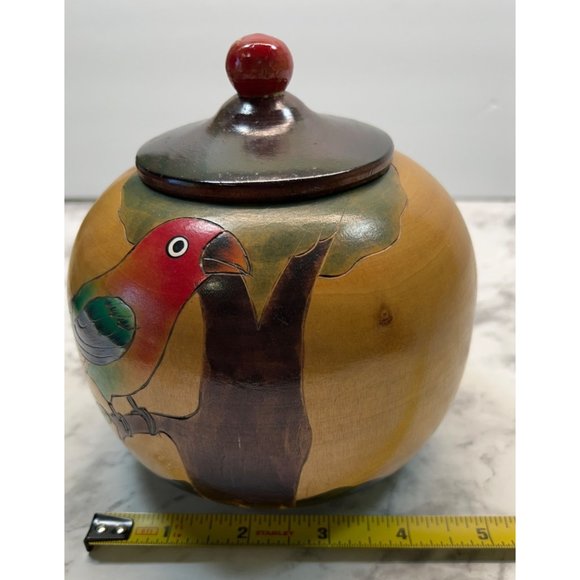 Tropical Birds Wooden Trinket Jar Box Set Toucan Parrots Lidded Vintage - Picture 9 of 12